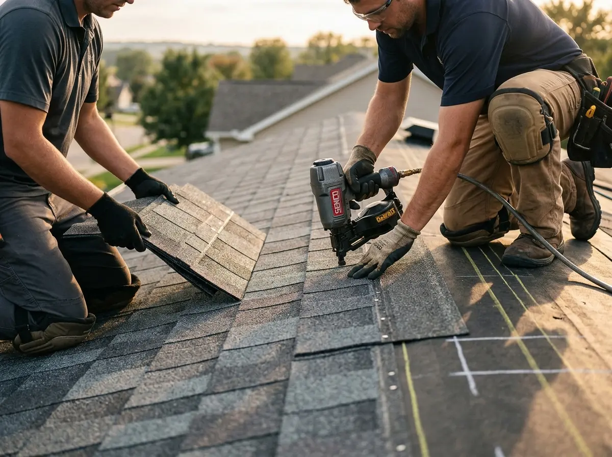 Professional roofer working on a residential roof in Coral Hills